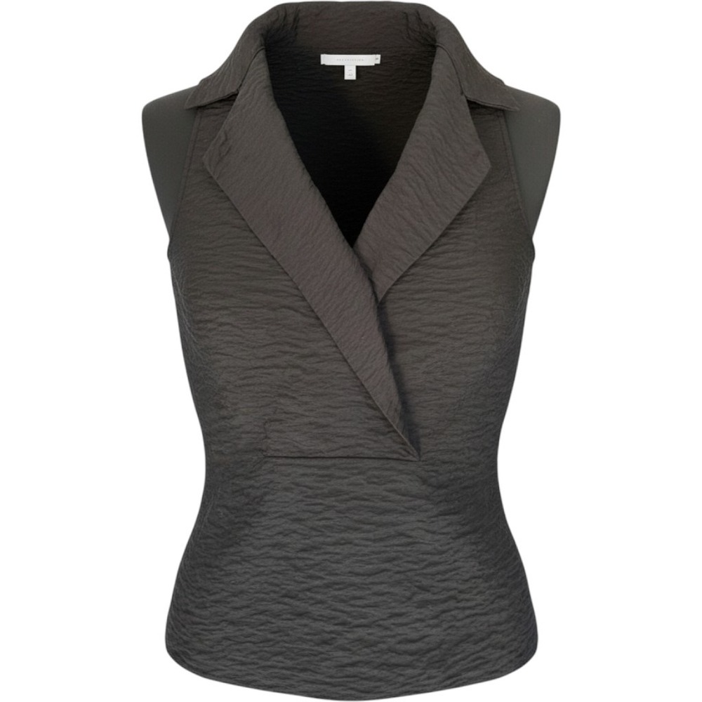 Anthropologie Crinkle Textured Sleeveless V-Neck Lapel Top Dark Grey Size M